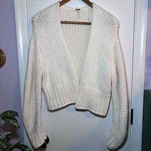 Free People Glow For It Cream Chunky Knit Open Cardigan Women's M Oversized Boho